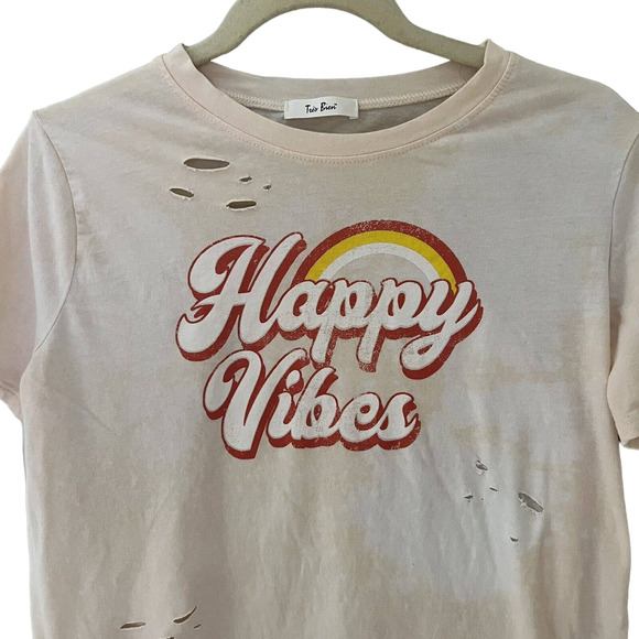 Happy Vibes Vintage Inspired Women's Upcycled Bleached Reworked T-Shirt - Large - Picture 2 of 6